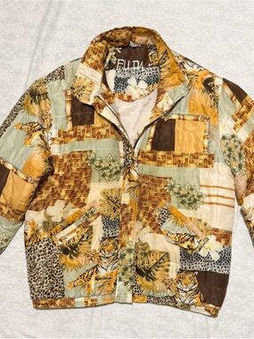 Vintage FUDA International 100% Silk Tiger Animal Print Bomber Jacket M